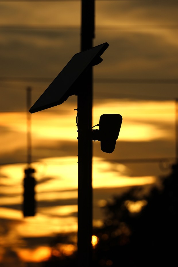 Automated data-gathering cameras like this one in Central Florida are under attack as part of a revolt. This camera is pointed toward traffic on U.S. Highway 27 in Leesburg on Tuesday, August 25, 2026. (Stephen M. Dowell/Orlando Sentinel)
