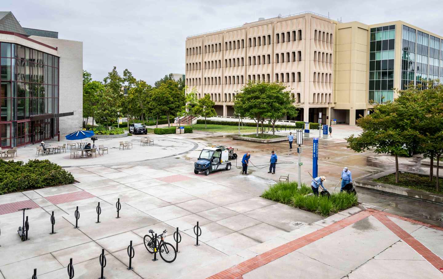 Crews clean up the area of a pro-Palestinian encampment at UC Irvine in Irvine, California, on Thursday, May 16, 2024.