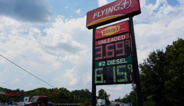 Fuel prices are displayed outside a truck stop, on Sept. 4, 2026, in Fairview, Tenn.