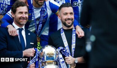 Image of Francesco Farioli, Head Coach of FC Porto, thrown in the air by FC Porto players as they celebrate their championship after the Primeira Liga match between FC Porto and FC Alverca at Estadio do Dragao on May 02, 2026