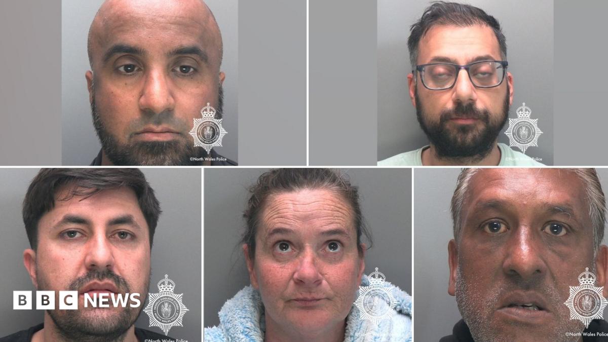 Composite image of custody pictures (Clockwise from top left) Mustafa Iqbal - bald with beard, Mohamed Arshad - with glasses and beard, Jaswinder Singh, greying hair and grey stubble, Sarah Gray, woman with hair pulled back wearing a blue and white fleece or dressing gown, and Ziaullah Badshah, younger Asian man with short beard