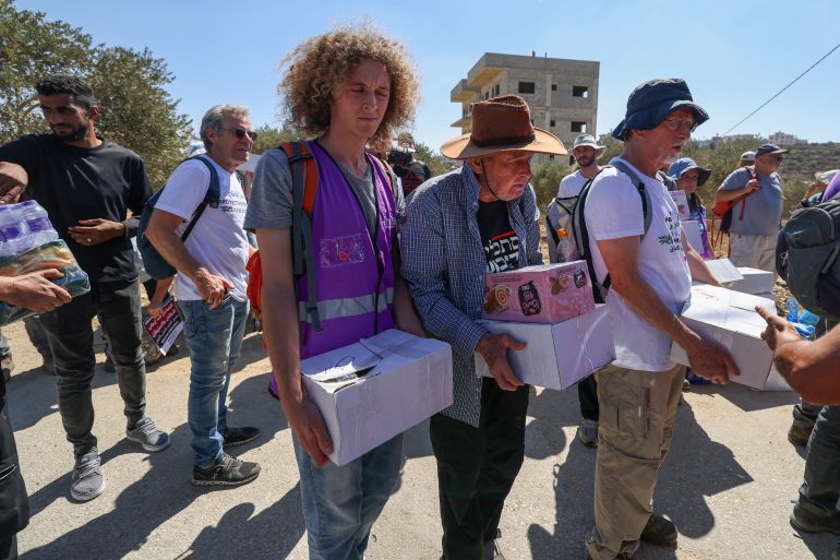 Israeli forces block peace activists carrying food and water from reaching Palestinian families whose homes have been cut off supplies by Israeli settlers in the village of Qusra, south of the city of Nablus in the Israeli-occupied West Bank, on September 4, 2026.