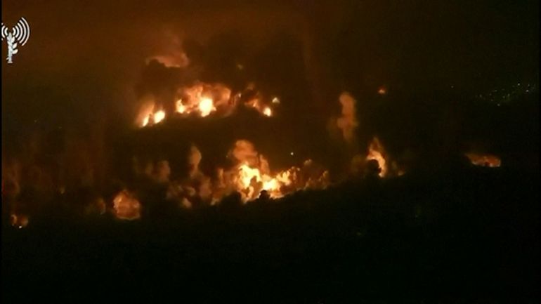 This screen grab taken from a handout video released by the Israeli army on September 10, 2026, shows explosions that Israel says destroyed key underground infrastructure built by the Iran-backed Hezbollah group on the strategic Ali al-Taher ridge in southern Lebanon.