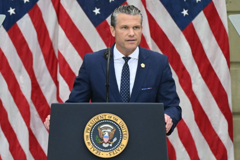 US Secretary of Defense Pete Hegseth speaks during the 25th anniversary commemoration of the September 11, 2001 attacks at the Pentagon in Washington, DC, on September 11, 2026. (Photo by SAUL LOEB / AFP)