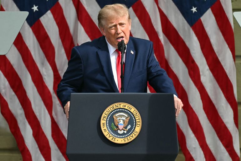 US President Donald Trump speaks at the 25th anniversary commemoration of the September 11, 2001 attacks at the Pentagon in Washington, DC, on September 11, 2026. (Photo by SAUL LOEB / AFP)