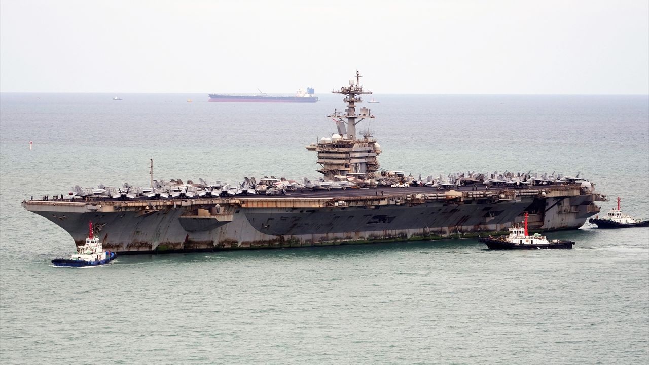 USS Abraham Lincoln as it arrives at the port in Laem Chabang, Chonburi, Thailand, Wednesday, September 2.