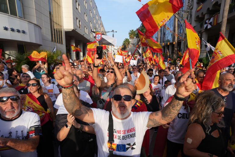 Protesters march in support of Ceuta to mark the city's anniversary in the Spanish exclave of Ceuta, Wednesday, Sept. 2, 2026. (AP Photo/Francis González)