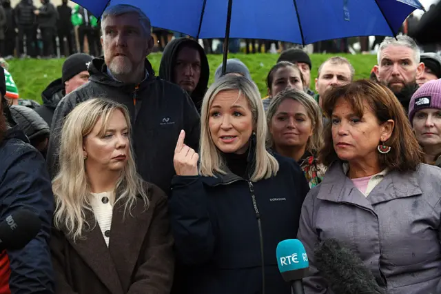 Michelle O'Neill and other Sinn Fein reps are interviewed on the Garaghy Road, Portadown.