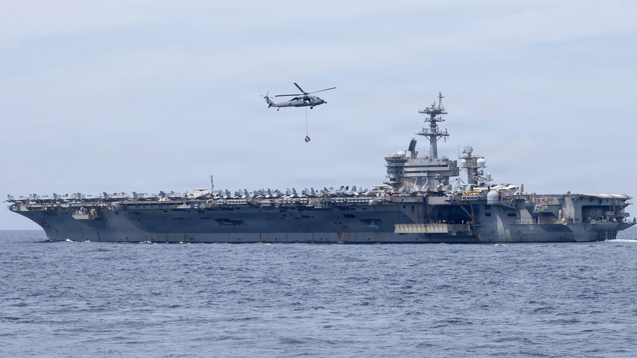 USS Abraham Lincoln conducts a vertical replenishment with fleet replenishment oiler USNS Henry J. Kaiser Jan 17, 2026. Lincoln, assigned to the Abraham Lincoln Carrier Strike Group, is underway conducting routine operations in the U.S. 7th Fleet area of operations. Units assigned to 7th Fleet conduct regular Indo-Pacific patrols to deter aggression, strengthen alliances and partnerships, and advance peace through strength. (U.S. Navy photo by Mass Communication Specialist 2nd Class Jordan Steis)