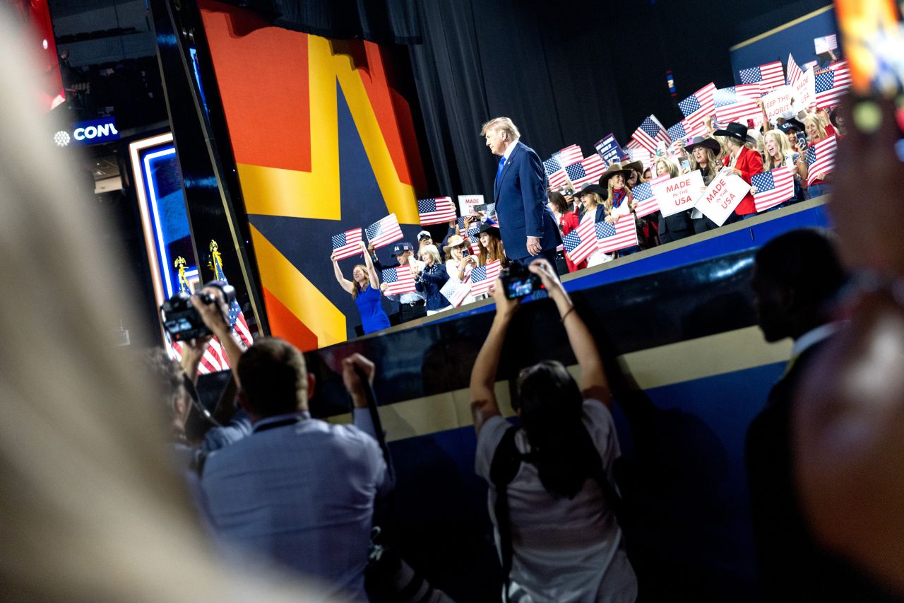 President Donald Trump takes the stage at the GOP Midterm Convention on Wednesday, September 9, 2026.