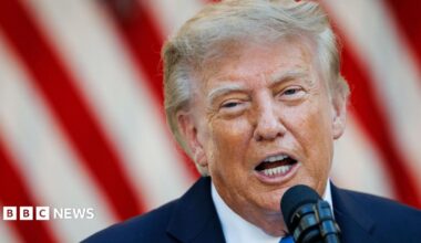 US President Donald Trump speaks during an End of Summer BBQ event with Republican lawmakers in the Rose Garden of the White House in Washington DC.