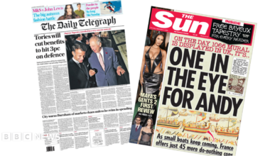 The headline on the front page of the Daily Telegraph reads: “Tories will cut benefits to hit 3pc on defence”.