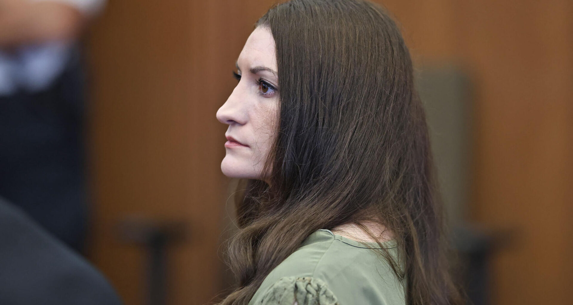 Lindsay Clancy looks on as jurors enter the courtroom during Clancy's murder trial at the Plymouth County Superior Court in Plymouth, Mass., on Sept. 4. (Greg Derr/AFP pool photo via Getty Images)