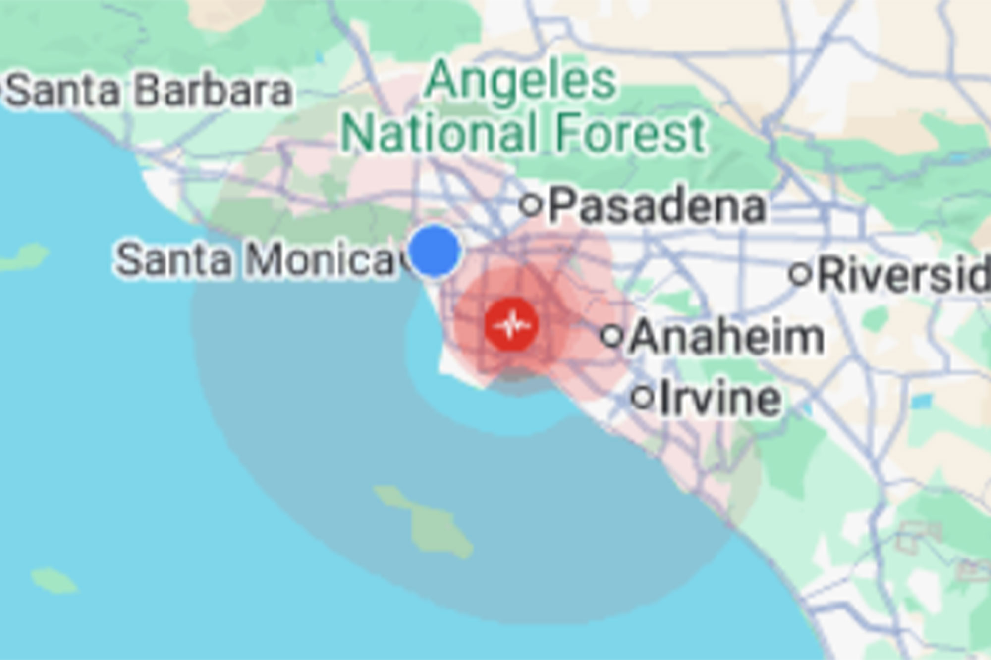 Map showing the 3.2 magnitude earthquake epicenter in Compton, California.