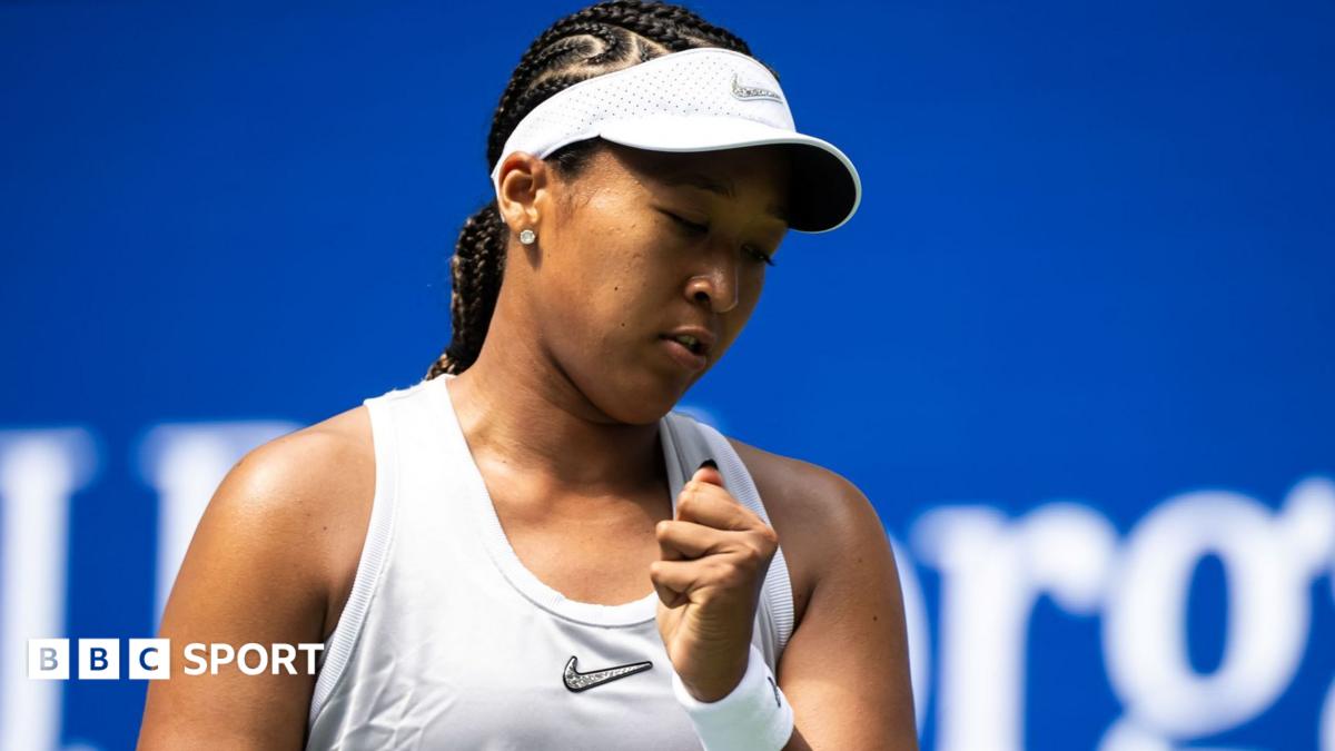 Naomi Osaka celebrates winning a point during her US Open second round match