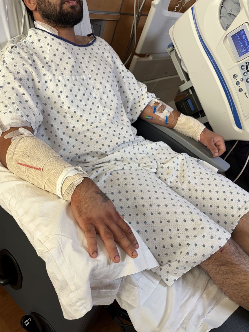 The man's injuries are seen here in a hospital photo after he was stabbed 17 times.