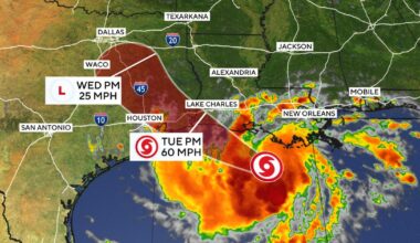 Tropical Storm Edouard strengthens as it bears down on Louisiana, Texas coasts. Maps show the forecast path.