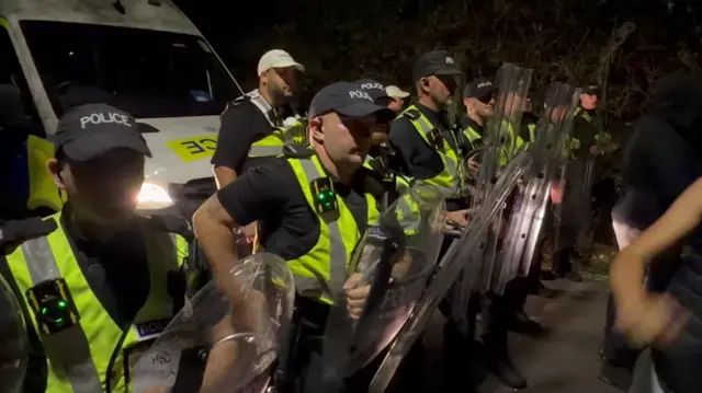 Police responding to protesters in Porthsmouth after migrants rescued from Channel
