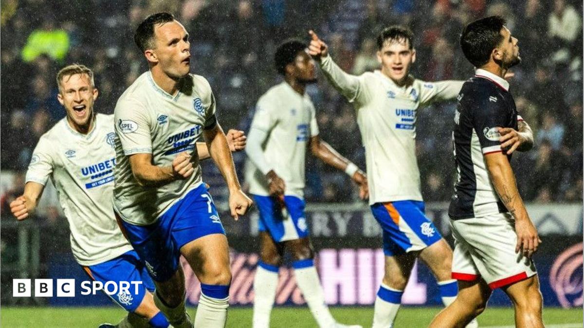 Lawrence Shankland celebrates with Ross McCrorie after his winning goal at The Falkirk Stadium