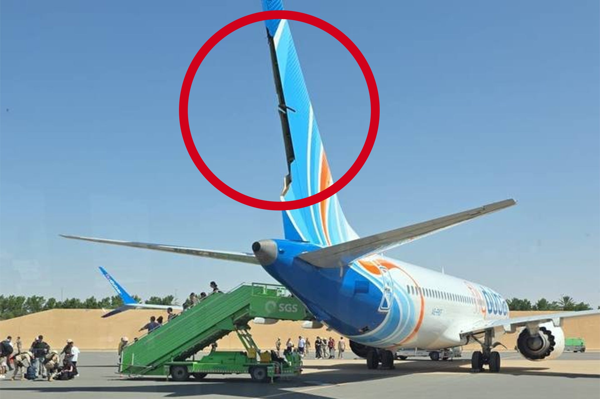 FlyDubai Boeing 737 plane A6-FKF in Saudi Arabia missing its rudder after an attempted hijacking