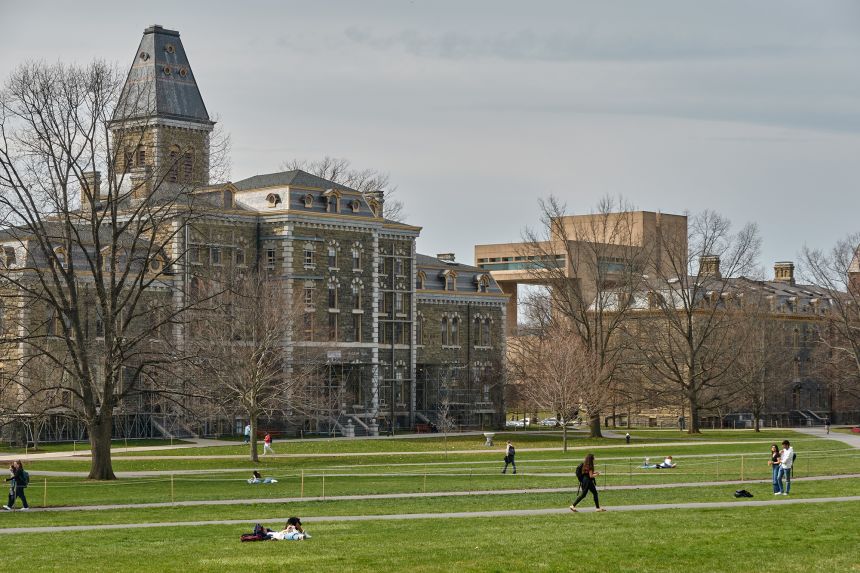 Students at the Cornell University campus in Ithaca, on April 11, 2023.