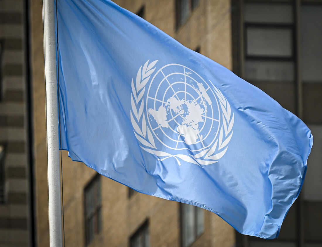 The United Nations flag waves during preparations for the UNGA 2023 at the United Nations headquarters in New York City.