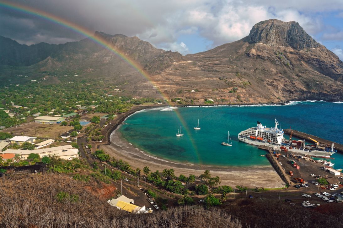 The Aranui, seen here docked in the bay of Hakahau in French Polynesia's Marquesas Islands, brings vital supplies to remote areas.