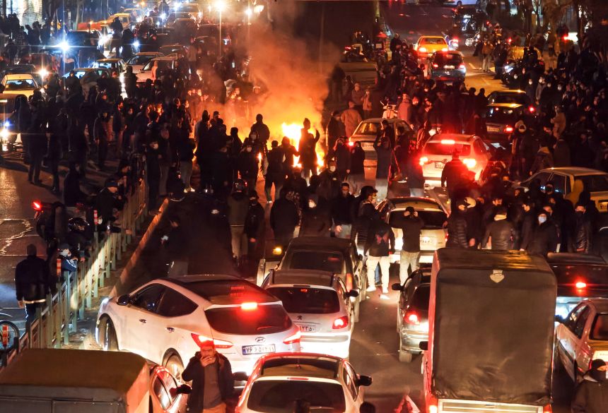 People gather during anti-government protest in Tehran, Iran, on January 8.