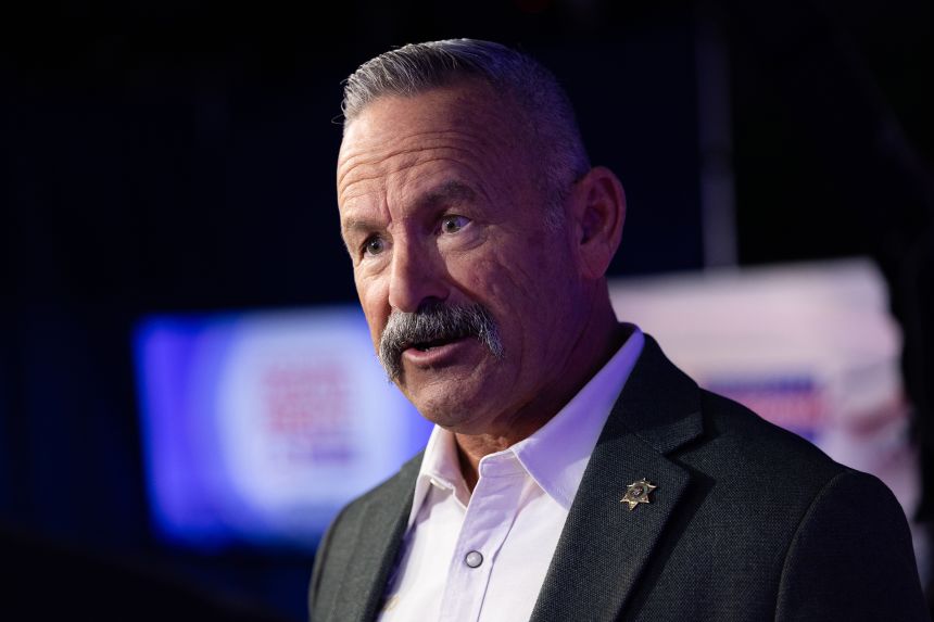 Riverside County Sheriff Chad Bianco, at the time a Republican gubernatorial candidate in California, speaks after a gubernatorial debate in San Francisco, on April 22, 2026 in San Francisco, California.