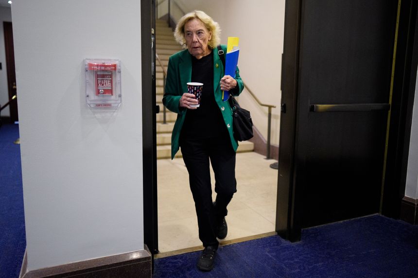 Rep. Zoe Lofgren arrives for a Democratic caucus meeting on September 1.