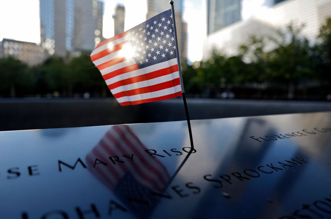 An American flag is placed at the National 9/11 Memorial & Museum on August 25, 2026 in New York City.