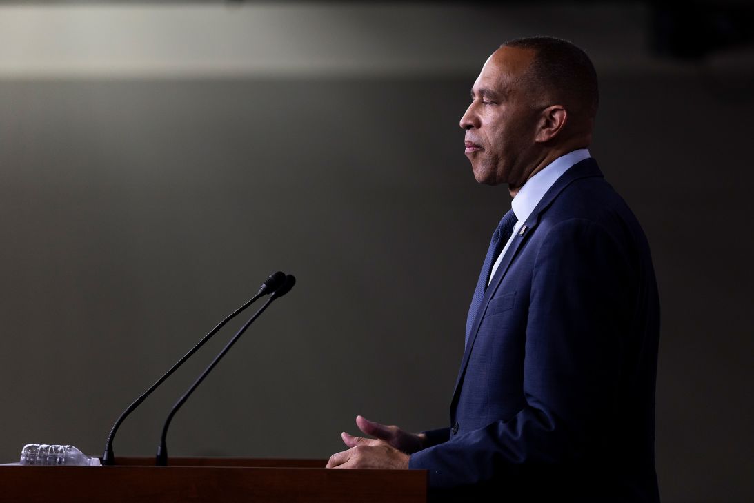 House Minority Leader Hakeem Jeffries speaks during a press conference in the US Capitol on September 3.