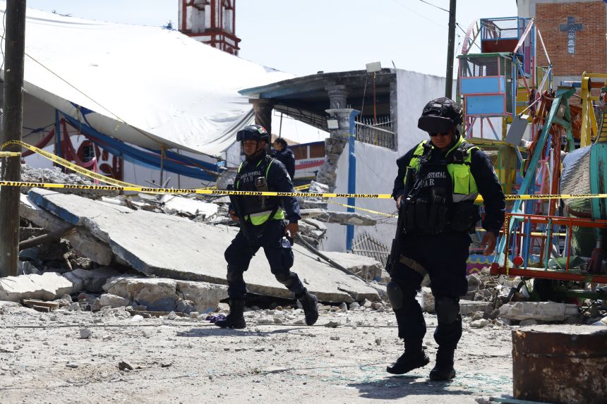 Mexican State Police officers inspect the site of the fireworks blast on September 6, 2026.