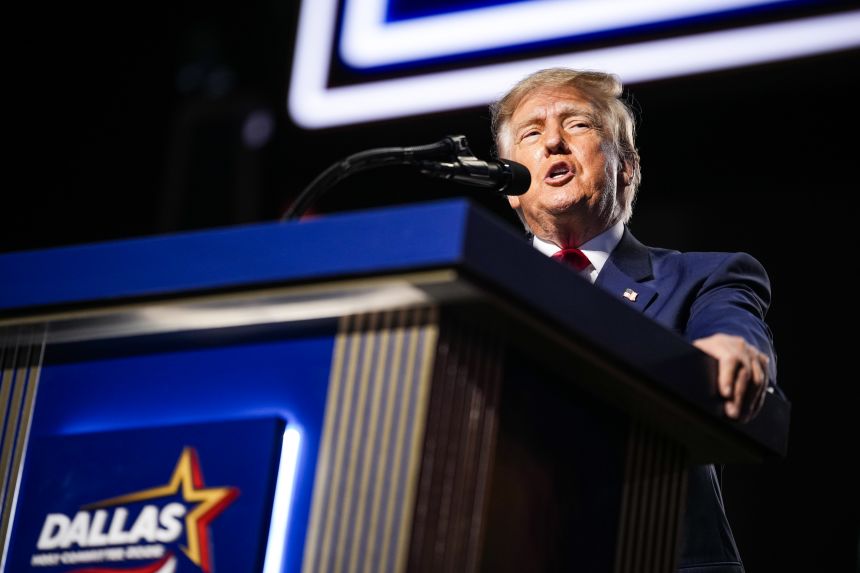 President Donald Trump speaks on stage on the second day of the 2026 Republican National Convention at the American Airlines Center on Thursday, September 10, in Dallas.