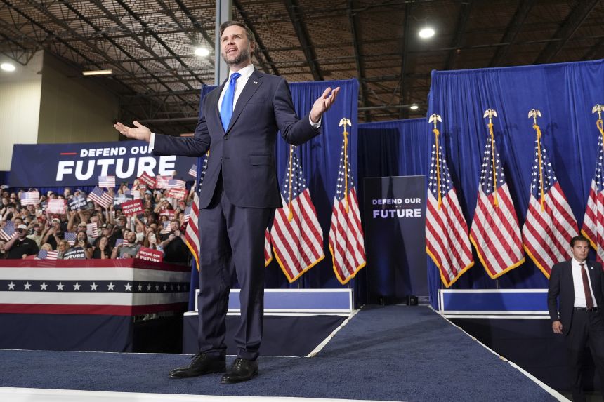 US Vice President JD Vance arrives to speak during an event at Webco Manufacturing in Olathe, Kansas, on September 14. Vance is visiting Missouri and Kansas on a Midwest trip.
