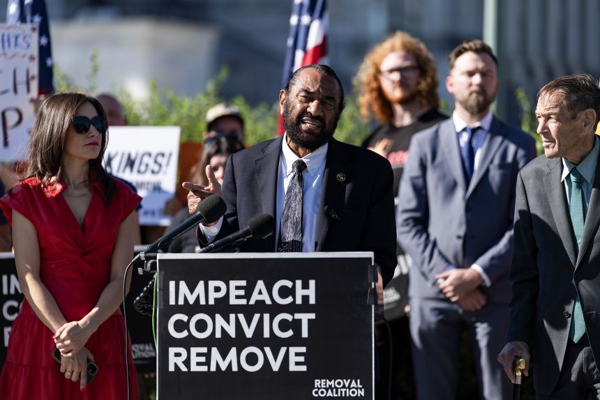 Rep. Al Green speaks at a press conference, calling for the impeachment of President Trump, at the US Capitol on Monday.