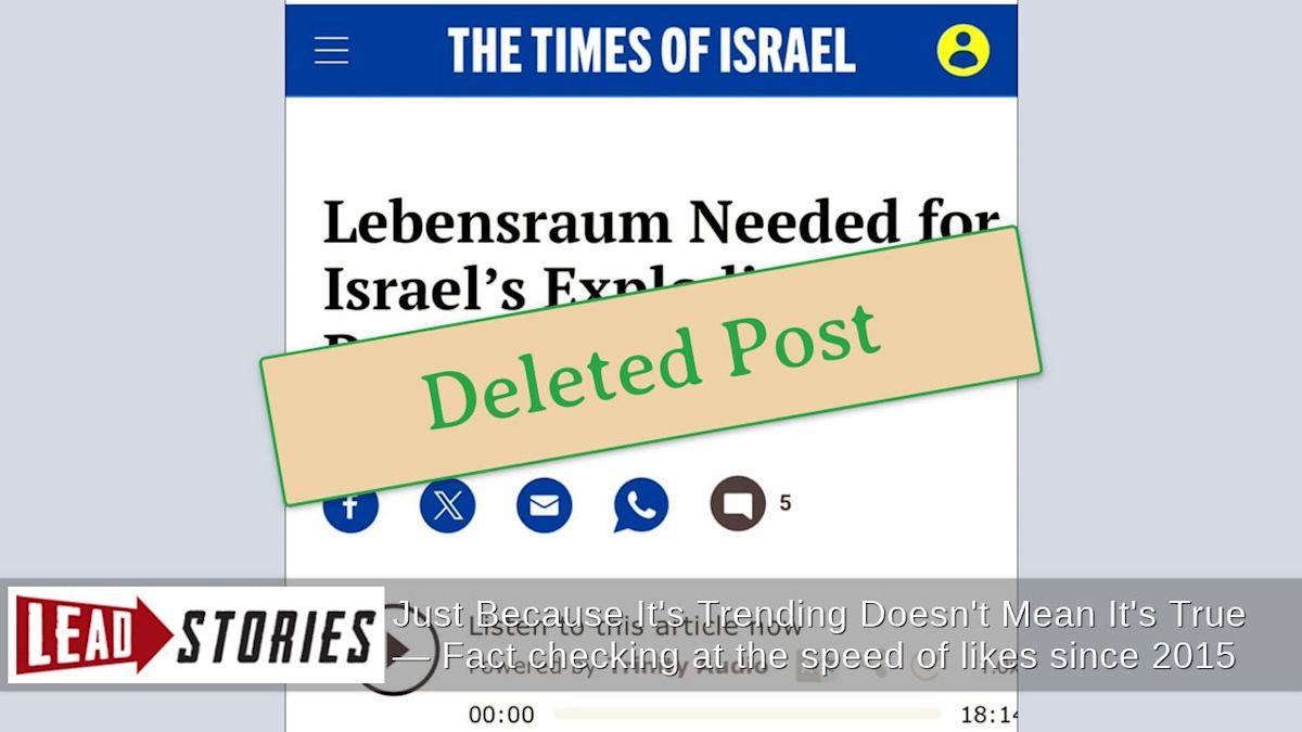 Fact Check: 'Lebensraum For Israel' Post DID Appear On Times Of Israel Blog In 2024 -- But Was Taken Down Later