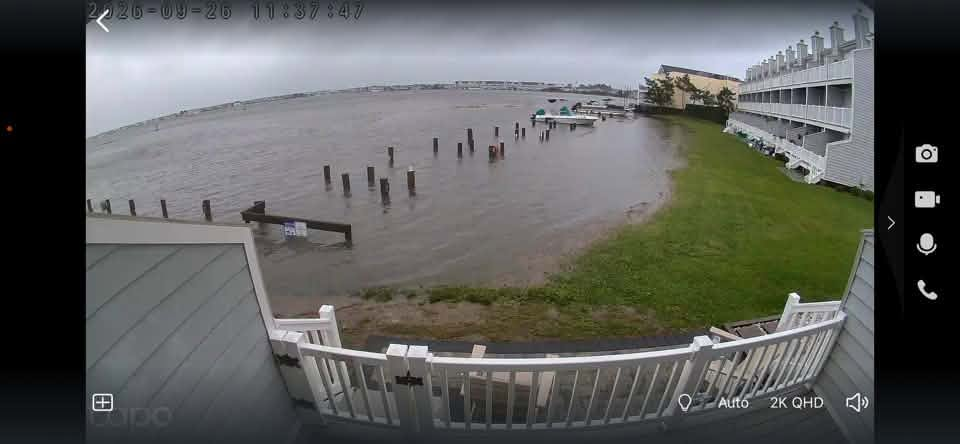 Flooding along Little Assawoman Bay in Fenwick, Delaware on Saturday morning. 
