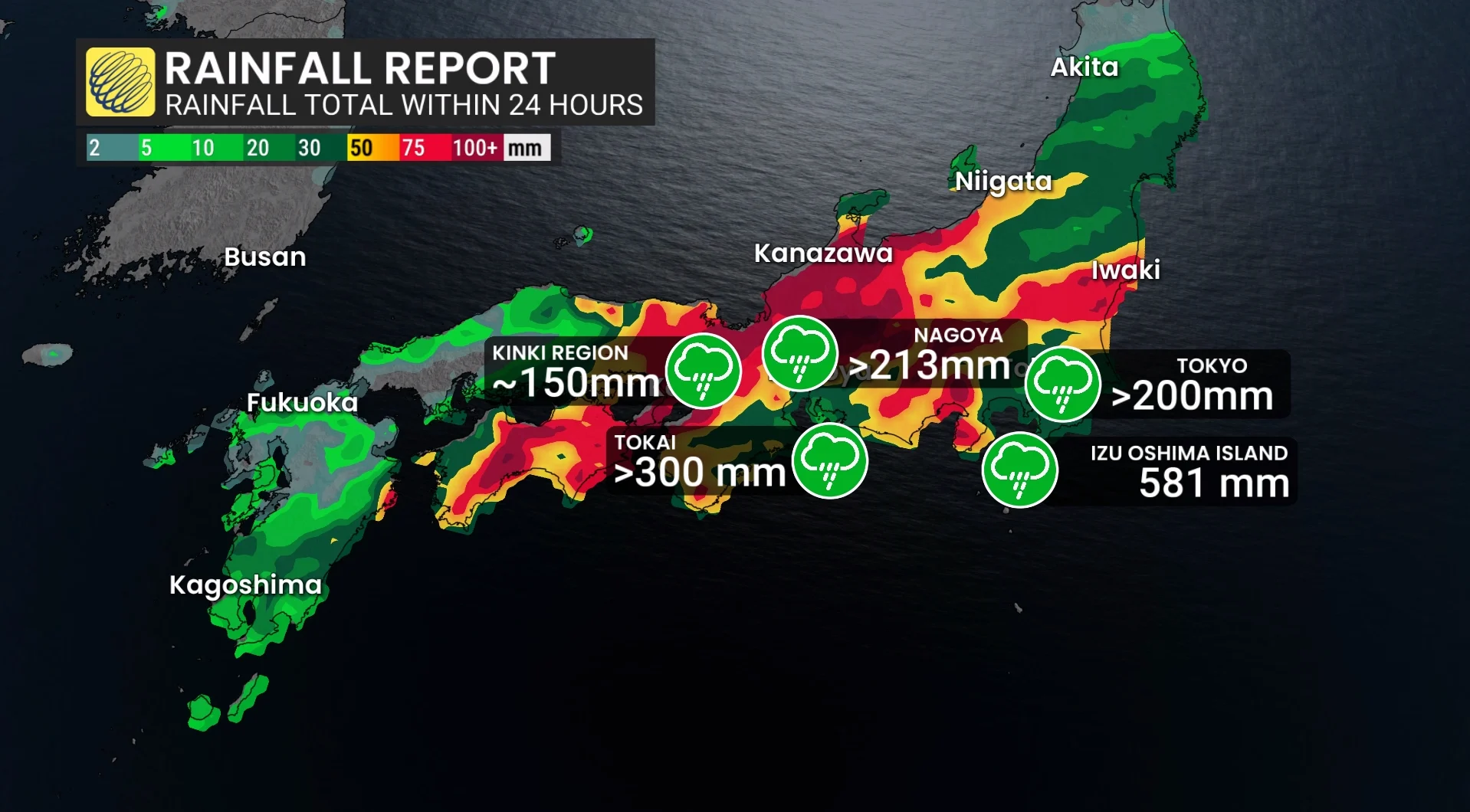 Japan rainfall report within past 24 hours