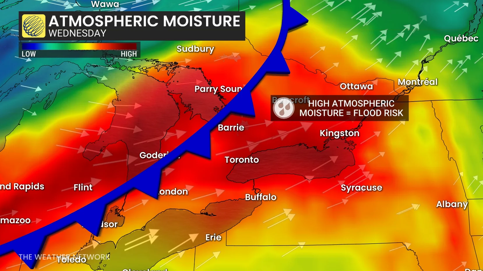 Ontario atmospheric moisture Wednesday