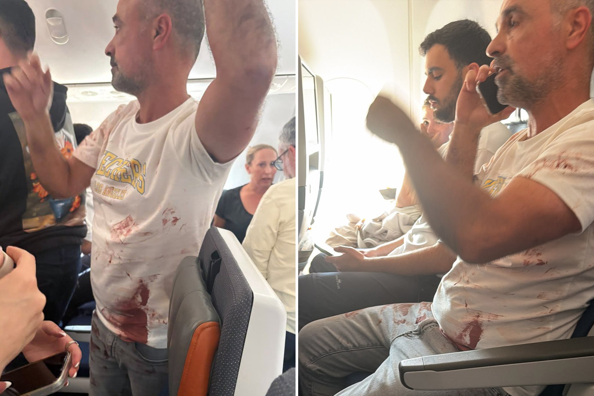 Passengers were seen covered in blood on the plane