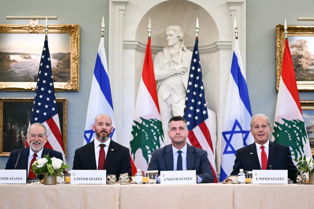 Officials from the US, Lebanon, and Israel at the State Department in Washington, DC, on June 2, 2026. (AFP Photo)