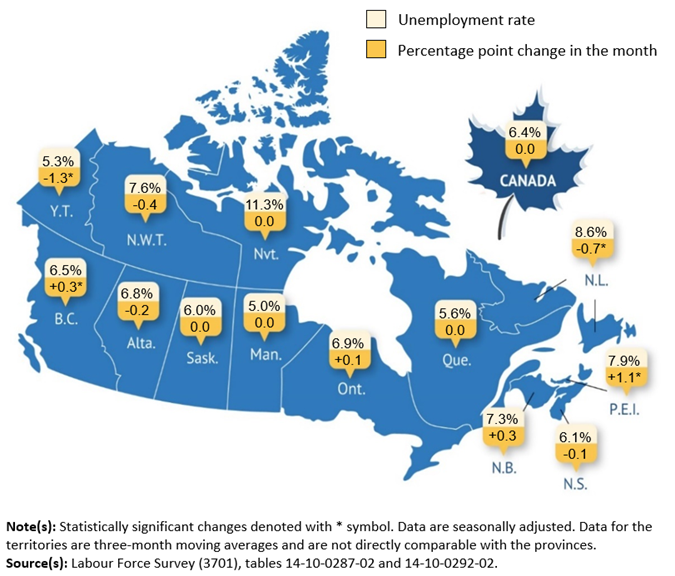 Thumbnail for map 1: Unemployment rate by province and territory, August 2026