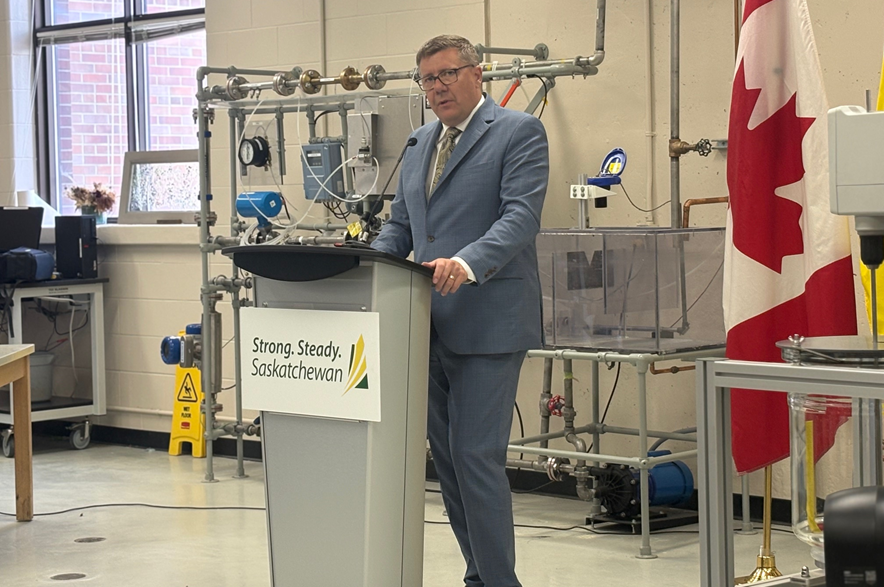 Premier Scott Moe announced the province's plans for two large reactors in northwest Saskatchewan during an event at the University of Saskatchewan in Saskatoon on Sept. 29, 2026.