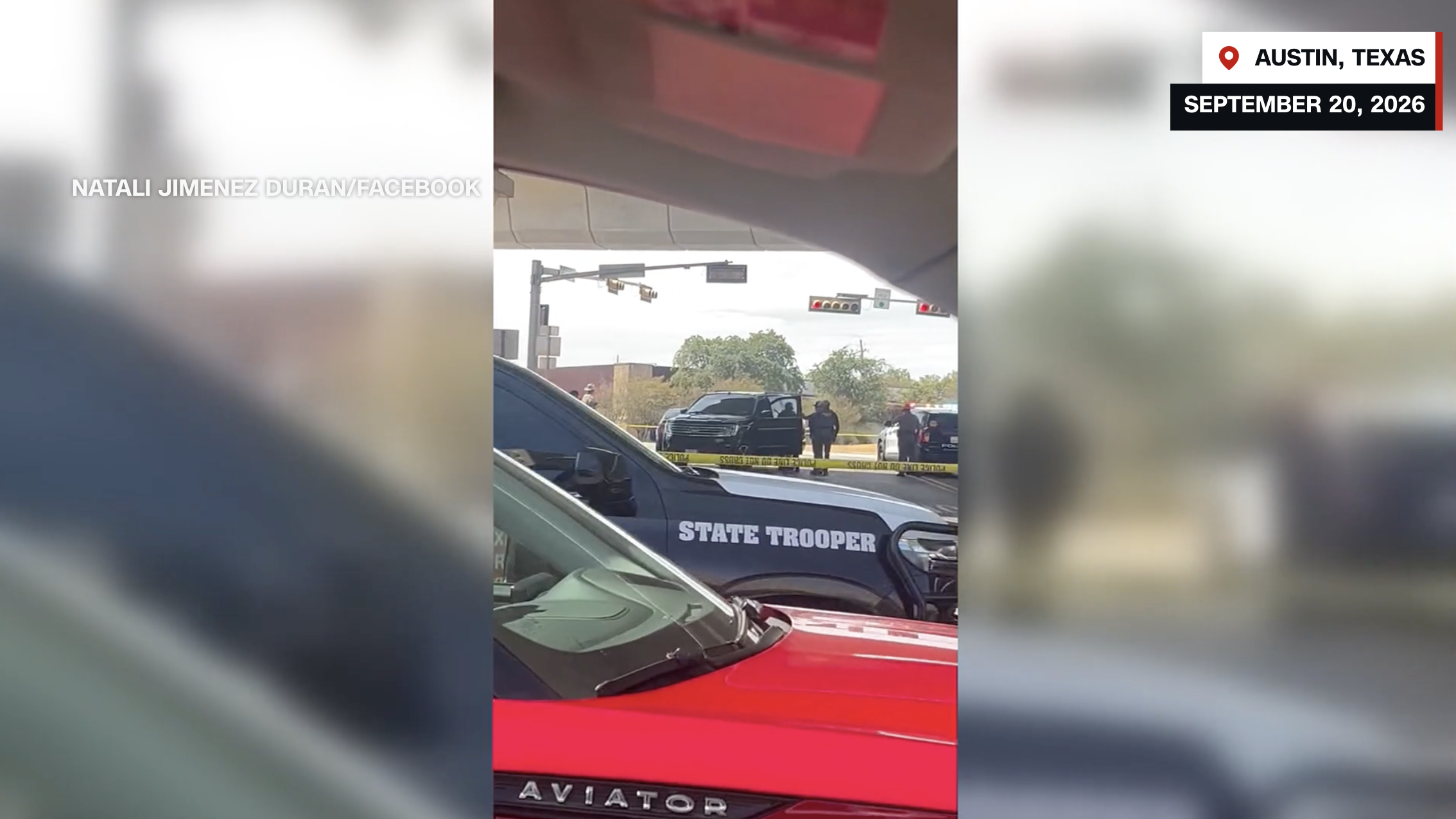 Video shows several law enforcement vehicles behind police tape parked under an overpass after a shooting occurred in Austin, Texas, on Sunday.