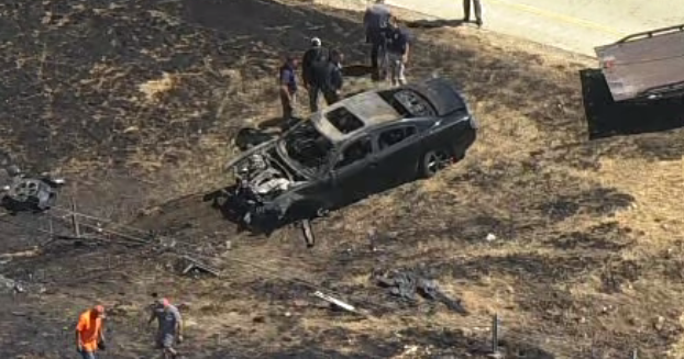 Murder suspect dies following chase, shooting and fiery crash along I-35 near Cooke County line