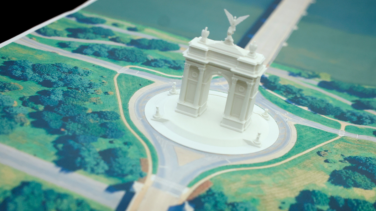 A model of President Donald Trump's proposed triumphal arch