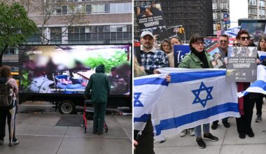 Protesters brave nor'easter outside premiere of anti-Israel documentary at NYC film festival