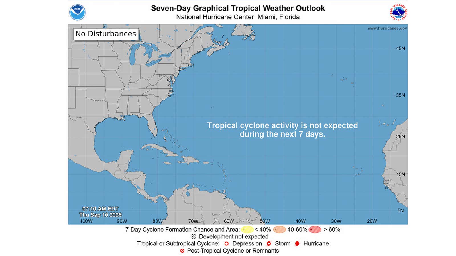Quiet Atlantic tropics September peak 2026