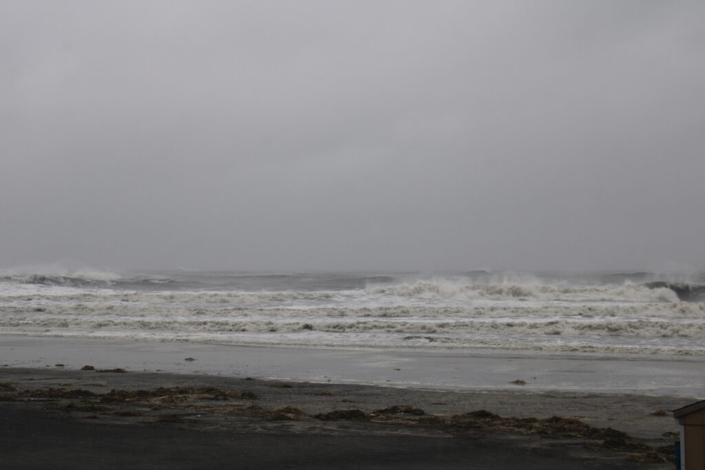Large waves crash against the beach in Atlantic City, New Jersey
